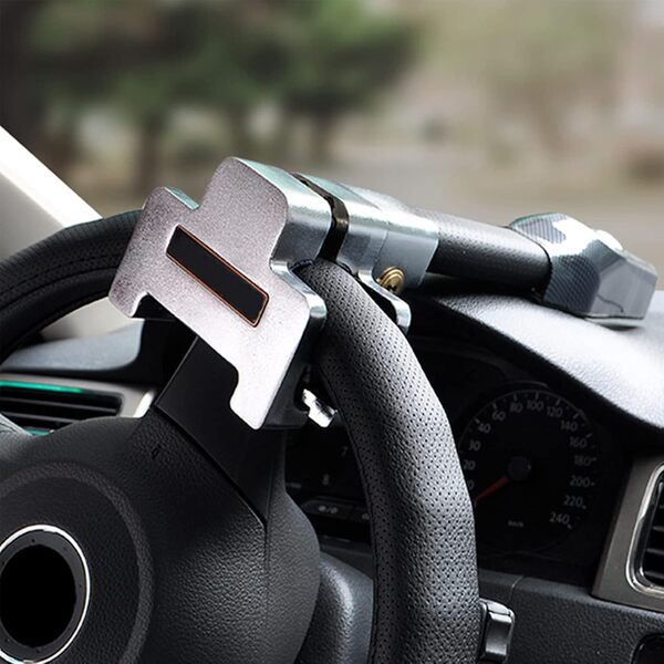 Amorin Antivol de volant avec alarme et lumière - Produits de sécurité pour voiture - Antivol - Barre de verrouillage pour voiture SUV - Noir + argent