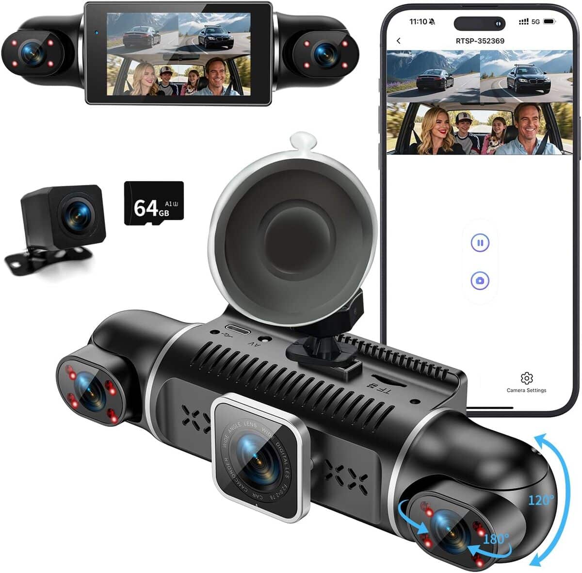 Test de la dashcam 360° voiture avant-arrière 2k + 1080p-4 canaux