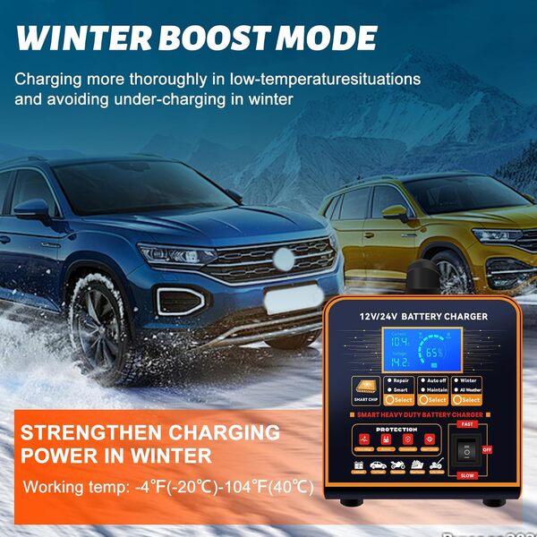 20A Chargeur de Batterie Metal 12V/24V Professionnel Entretien Automatique, Chargeur Intelligent avec Arrêt Auto, Mode Hiver,Réparation pour Voiture Camion Moto (Plomb, AGM, Gel, etc.)
