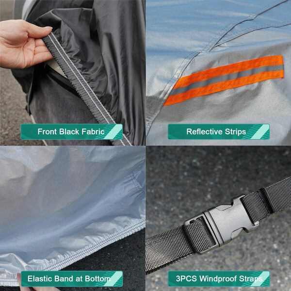 Housse de voiture imperméable pour toutes les saisons automobiles, 6 couches, d'extérieur robuste, protection contre le soleil, la pluie, UV, convient berline (longueur 485,1 à 528,3 cm)