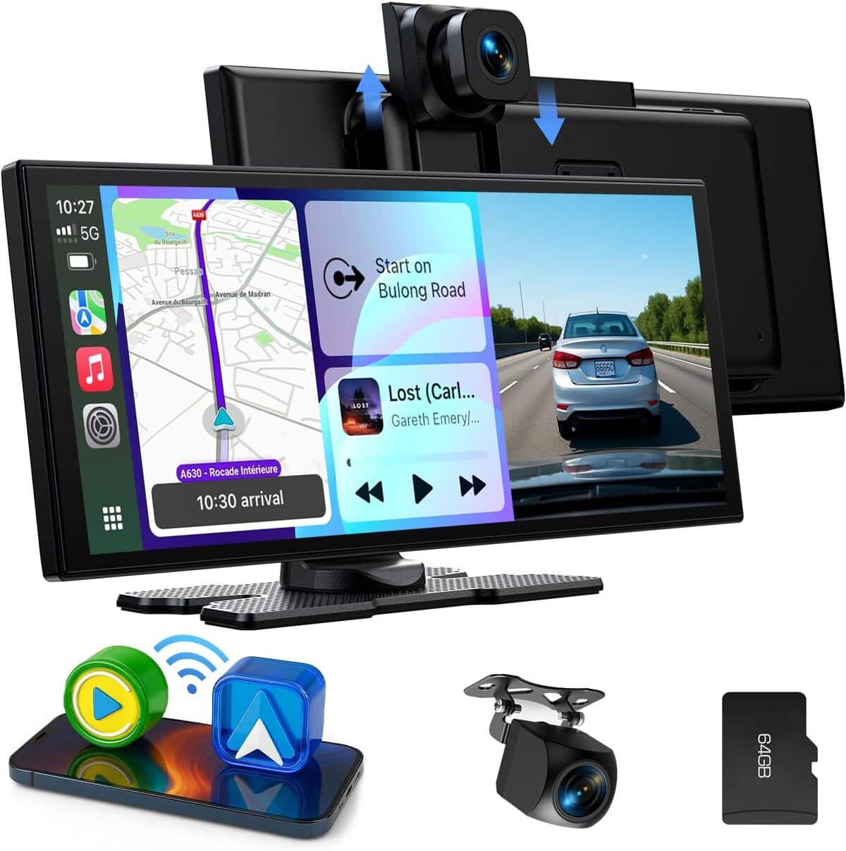 Test de l'écran CarPlay sans fil Lamtto 10, 25" avec dashcam et caméra arrière