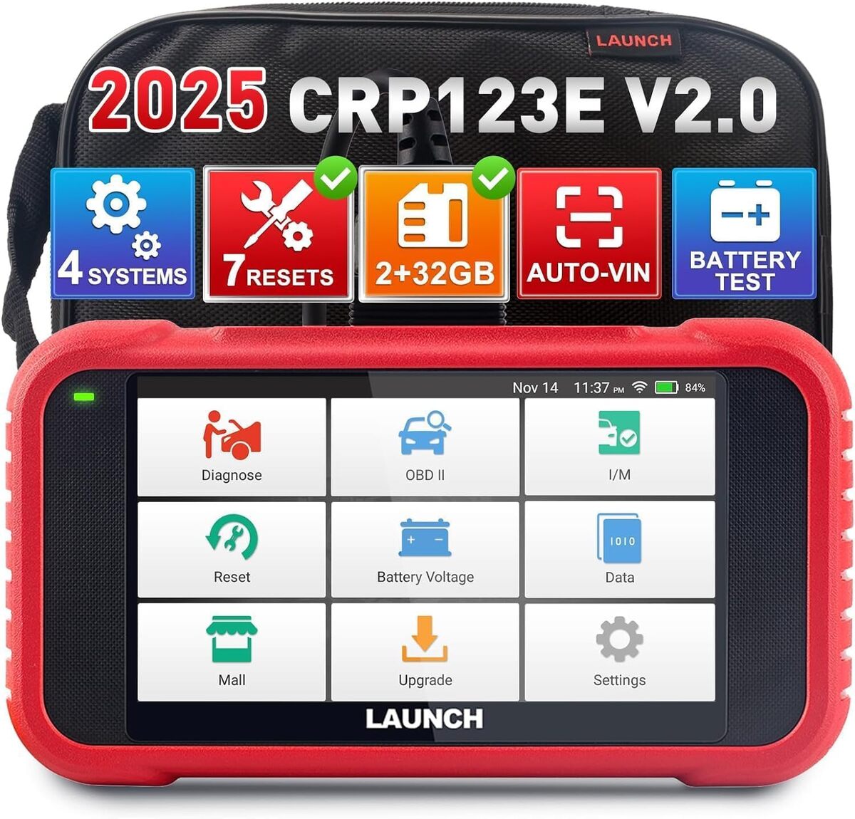 Test valise diagnostic auto Launch CRP123E V2.0 Elite : systèmes et réinitialisations