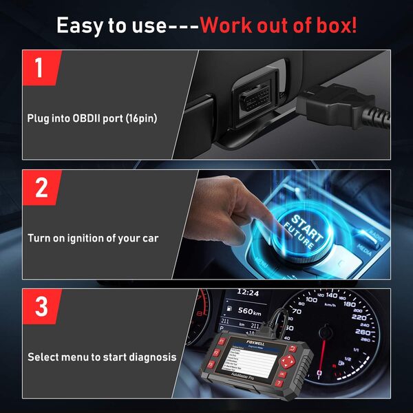 FOXWELL Scanner de Voiture NT604 Elite OBD2 - Transmission ABS/SRS - Lecteur de Code Moteur - Outil de Diagnostic avec airbag SRS - Scanner de Diagnostic Automobile