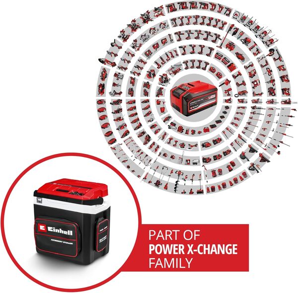 Einhell Glacière portable sans fil TE-COL 18/27 Li-Solo Power X-Change (18 V, 27 l, refroidit et maintient au chaud, mode hybride 12 V pour la voiture et 230 V sur secteur, avec poches, sans batterie)