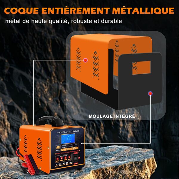SolaMr 12V/24V Chargeur Batterie Voitures, Maintien de Charge Batterie Automatique Intelligent, 0-20A écran LCD Chargeur Batterie avec Réparation, Mode Hiver, pour AGM Voiture Camion Moto