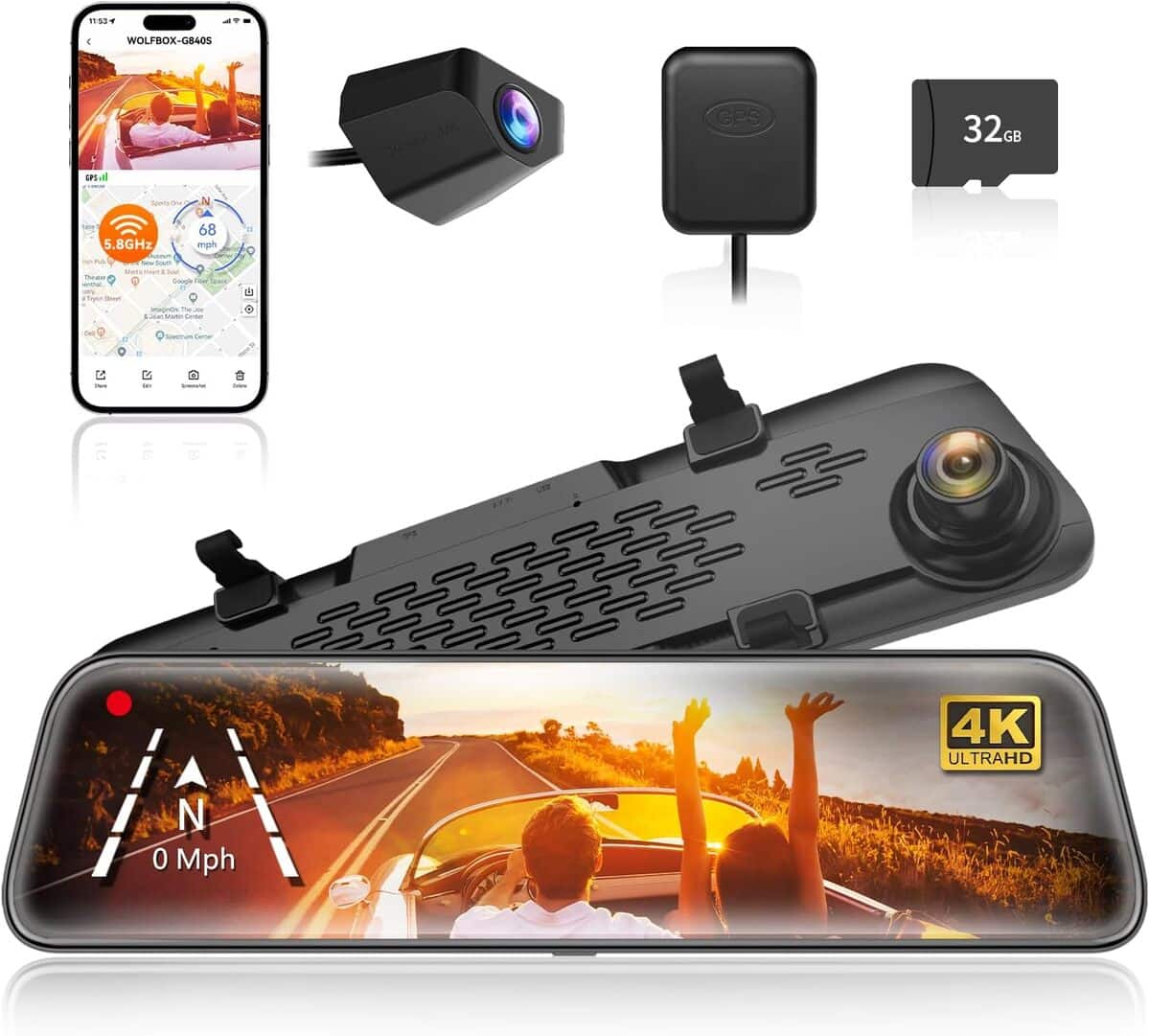 Test : rétroviseur dashcam 4K Wolfbox G840S avec wifi et GPS