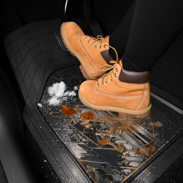 CAR PASS DeepDish – Ensemble complet de tapis de sol en caoutchouc robuste pour voitures, universels, taille S à L, pour camion, van, VUS, durables, imperméables, toutes saisons, (noir uni)