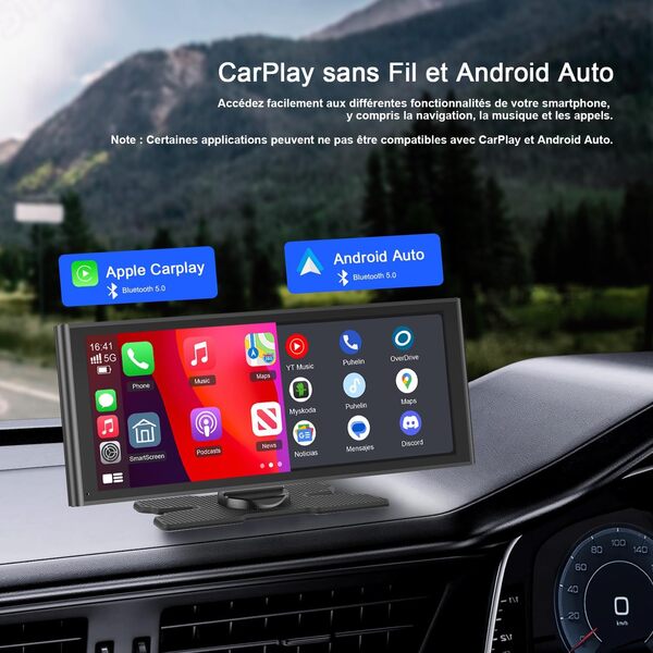 Avylet 9,26'' Apple Carplay Voiture pour avec Caméra de Recul, Écran Tactile Portable, Navigation GPS, Contrôle Vocal Google/Siri, Android Auto, Bluetooth, AUX/FM, Mirror Link, OTA, sans Fil