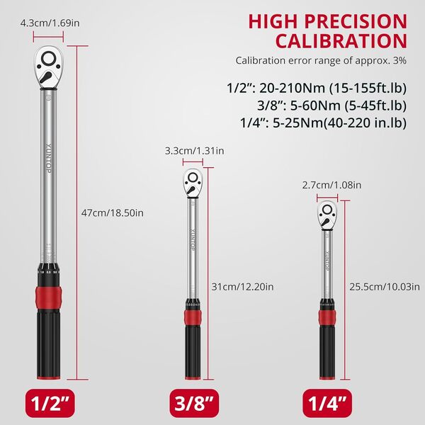 XUNTOP Clé Dynamométrique 3 Pièces 1/4