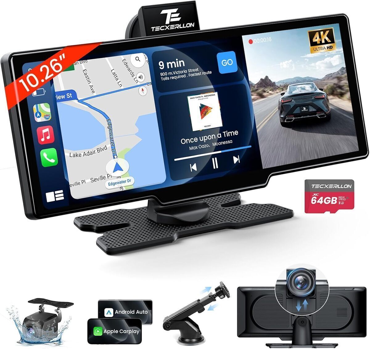 Test : écran TECXERLLON Carplay sans fil 10, 26'' avec GPS et contrôle vocal