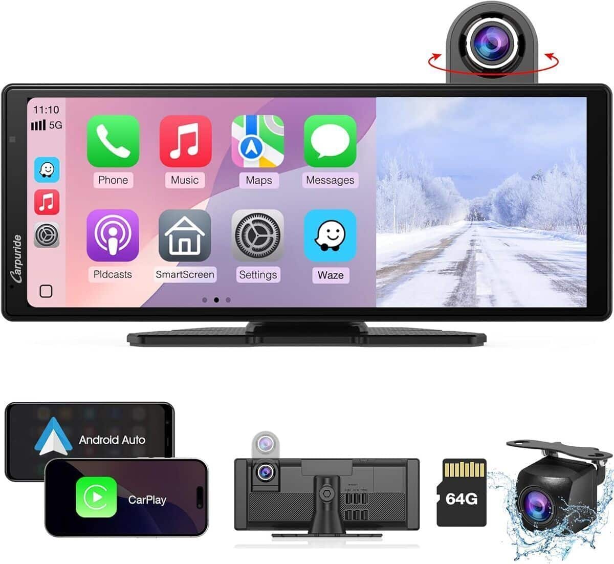 Test : carpuride Carplay sans fil avec écran tactile HD et dash cam 4K