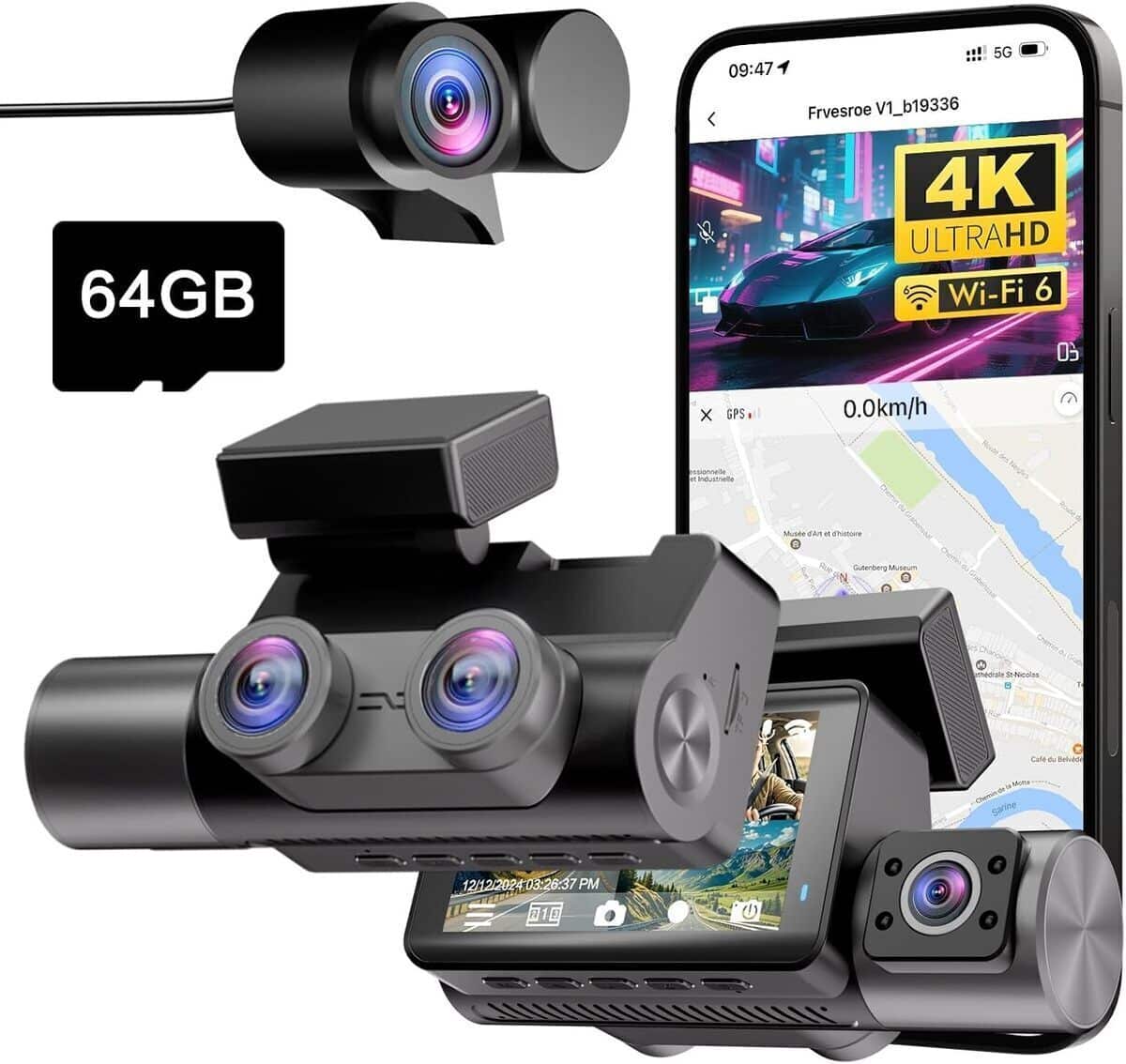 Test de la dashcam Frvesroe V1 : triple caméra 4K pour voiture