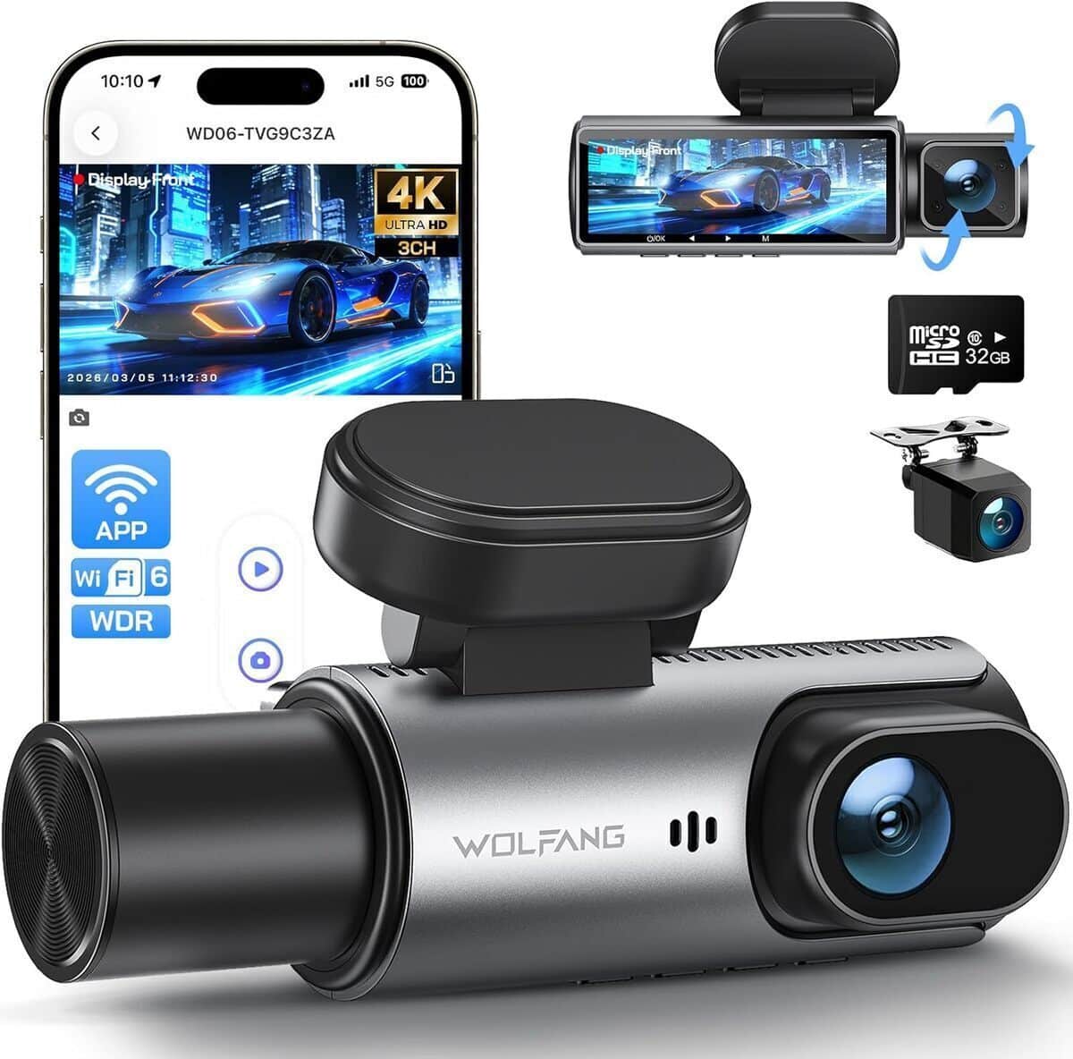 Test de la dashcam Wolfang 4K triple canal