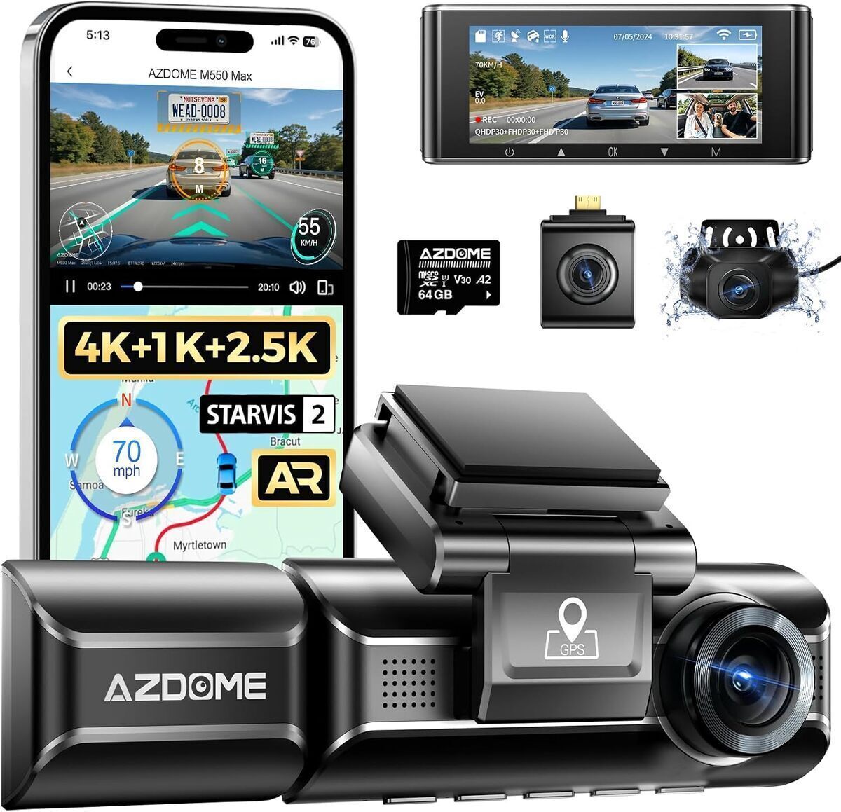 Test de la dashcam AZDOME 4K triple caméra
