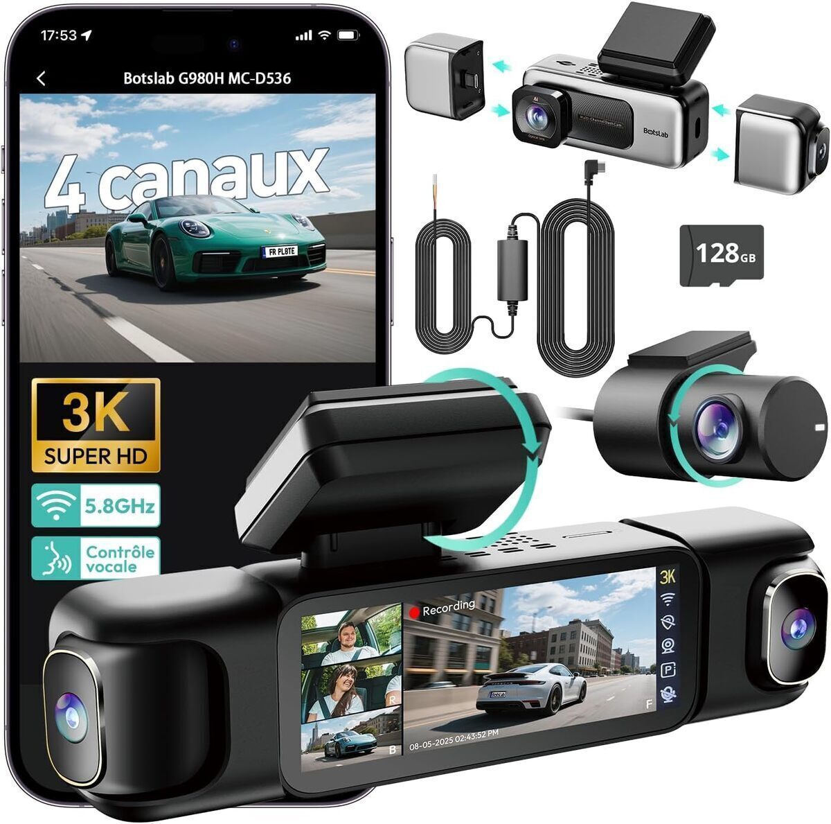 Test de la dashcam BOTSLAB 4 canaux 3K/4K avec vision nocturne et GPS