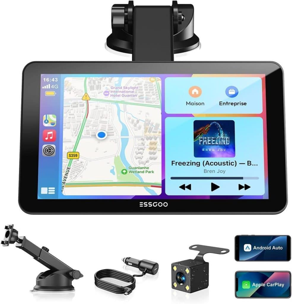 Test de l'écran voiture sans fil ESSGOO 7 pouces avec caméra de recul et CarPlay