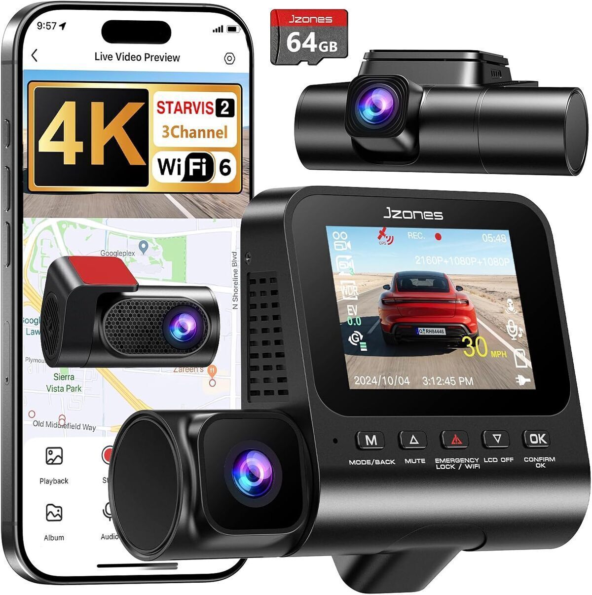 Test de la dashcam 3 canaux Jzones 4K : performances haut de gamme