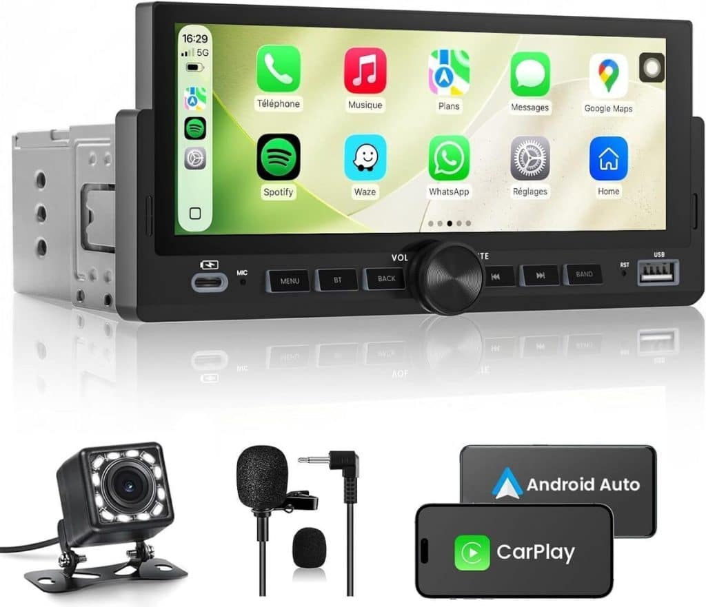 Test de l'autoradio 1 DIN CarPlay avec écran tactile et caméra de recul