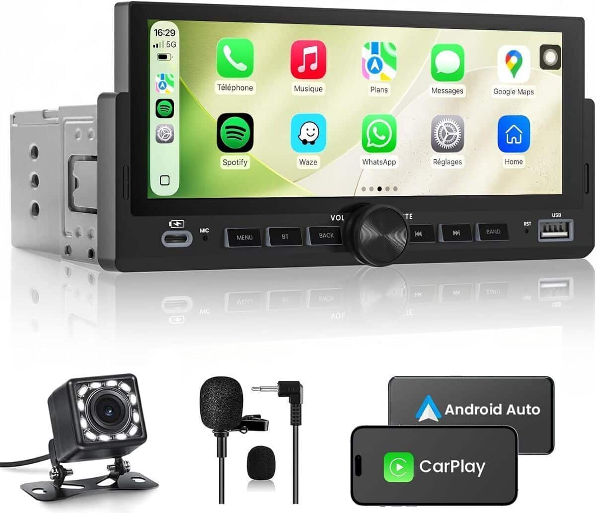 Test de l'autoradio 1 DIN CarPlay avec écran tactile et caméra de recul