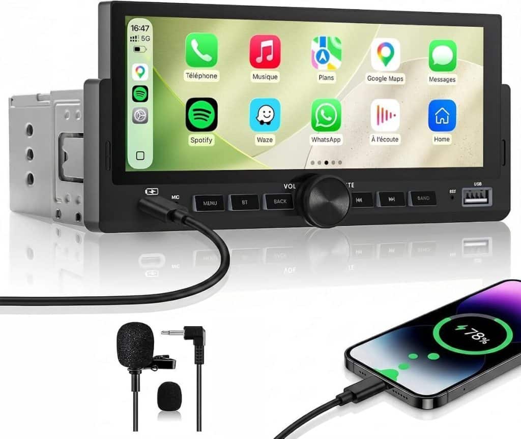 Test : autoradio CarPlay & Android Auto sans fil 1 DIN avec écran tactile