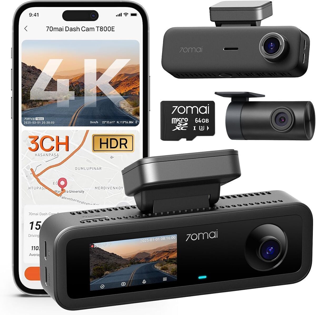 Test de la dashcam 4K 70mai T800E à 3 canaux